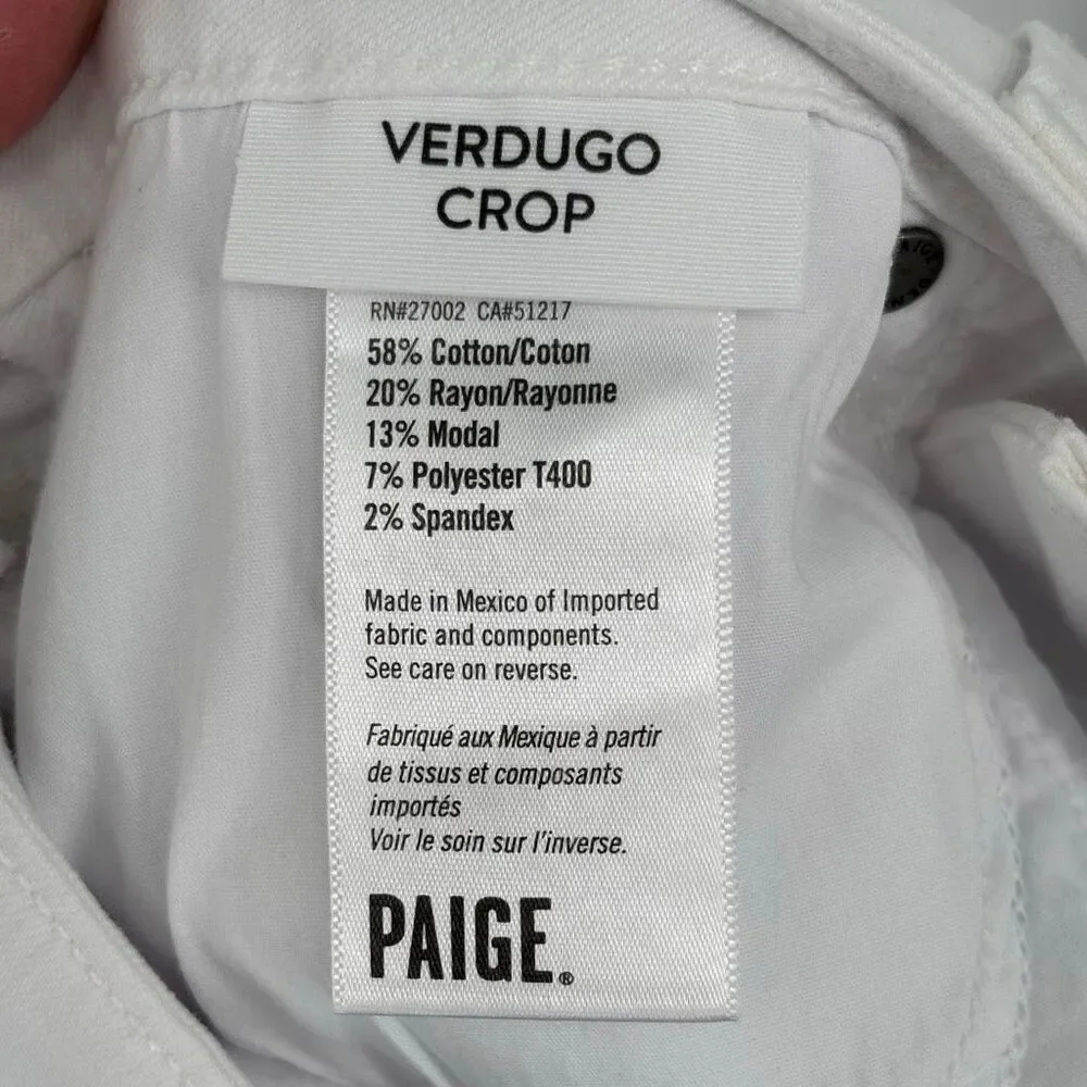 Paige VERDUGO CROP Artica White‎ Destructed Jeans Size 28 NWT